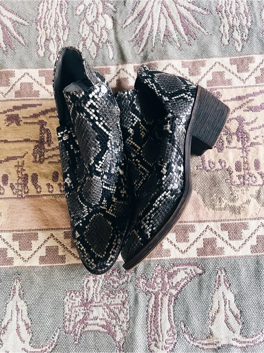Volatile Black & White Snake-Print Ankle Boots